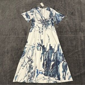 Blue Marble Print Maxi Dress